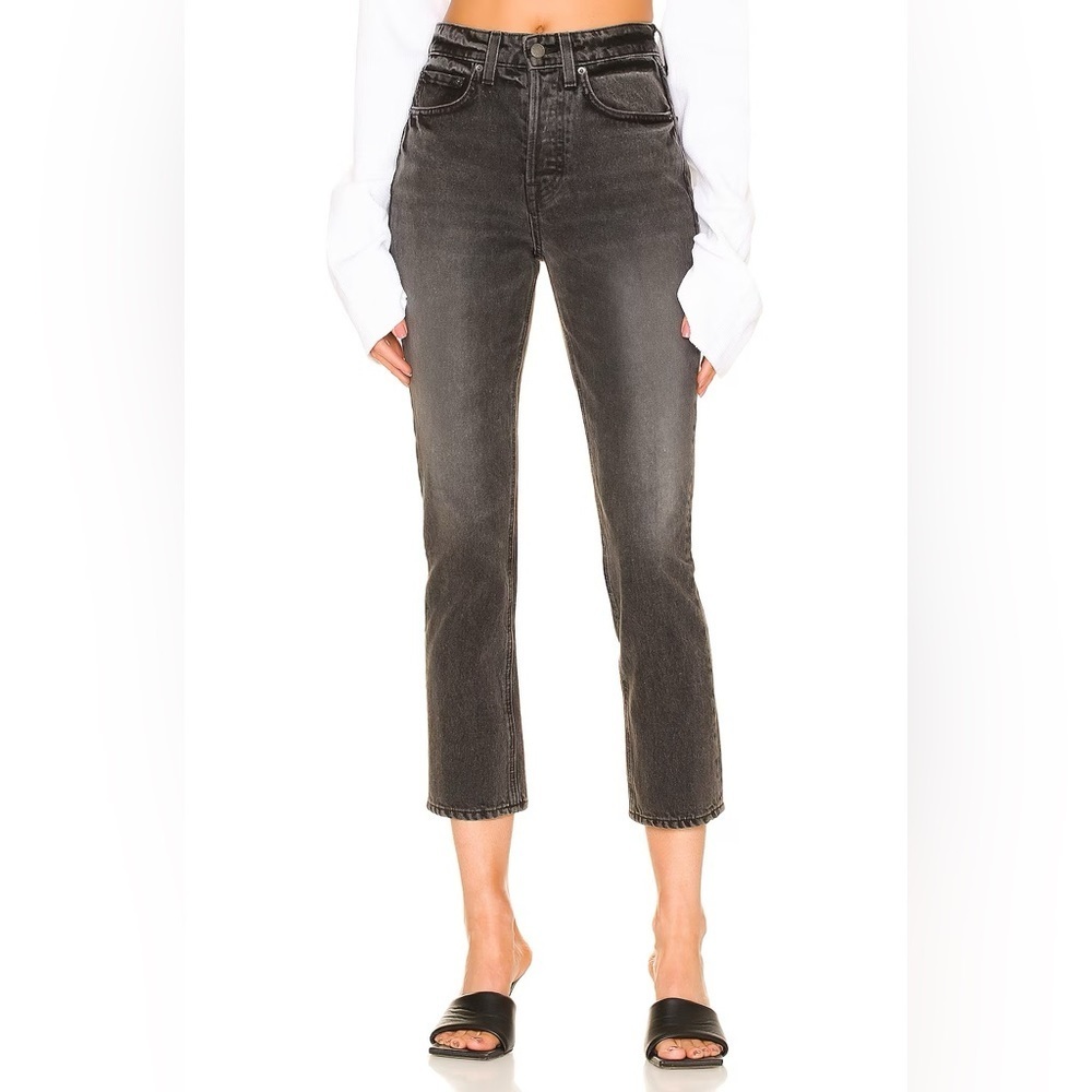 GRLFRND Karolina High Rise Straight Crop Jeans in Black Size 30